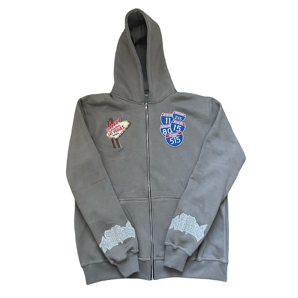 Over Achievers Las Vegas Cut and Sewn Grey Embroidered Zip Up