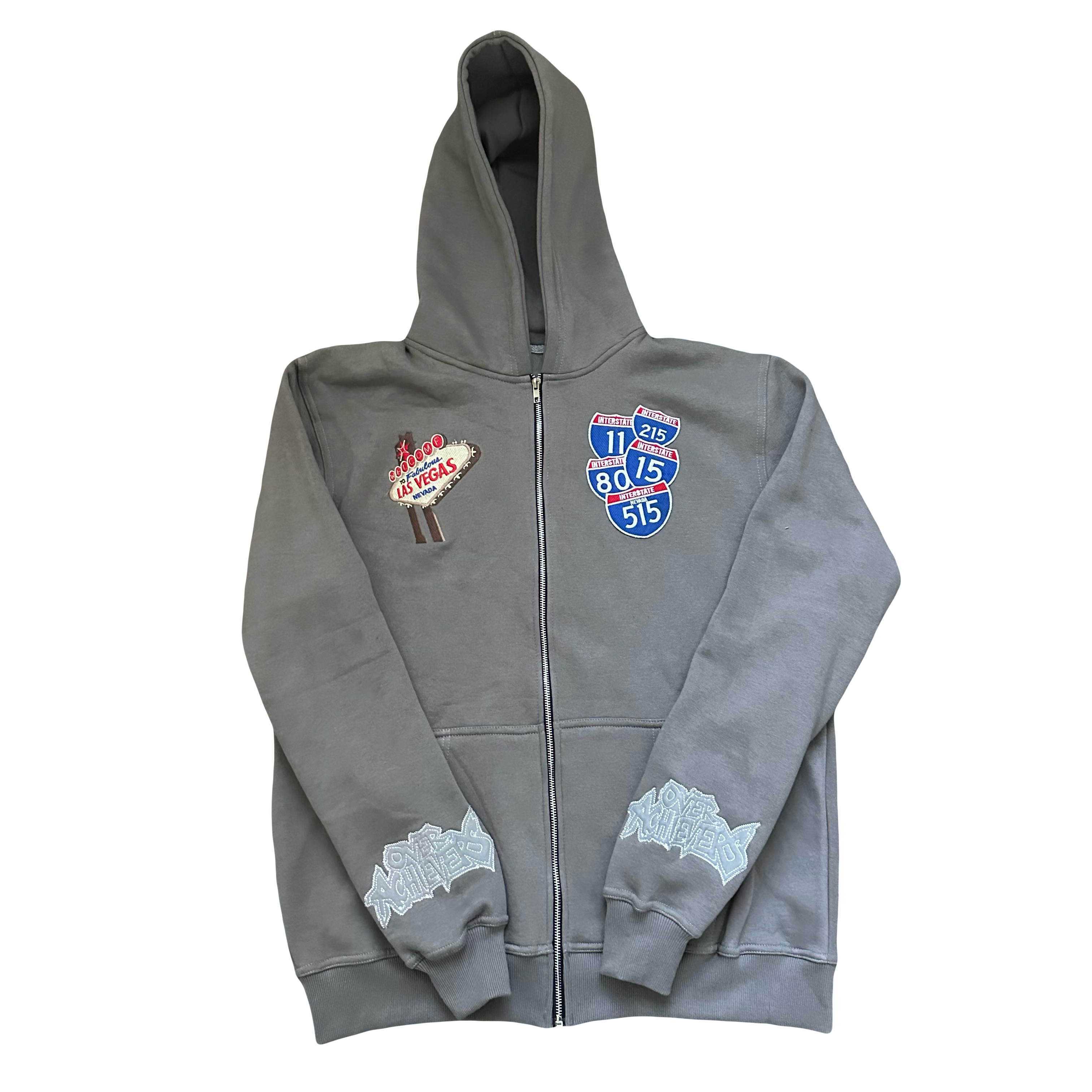 Over Achievers Las Vegas Cut and Sewn Grey Embroidered Zip Up