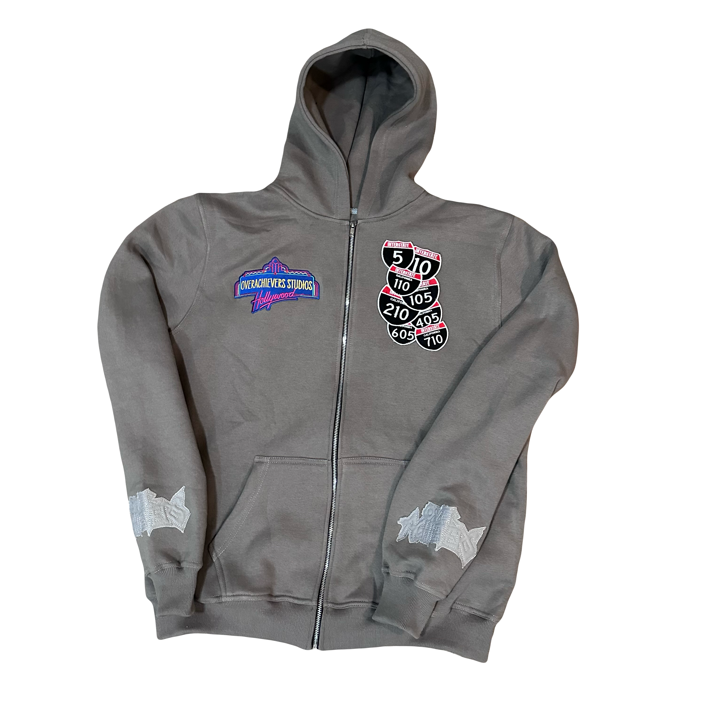 Over Achievers Los Angeles Cut and Sewn Grey Embroidered Zip Up