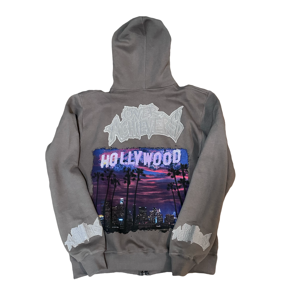 Over Achievers Los Angeles Cut and Sewn Grey Embroidered Zip Up