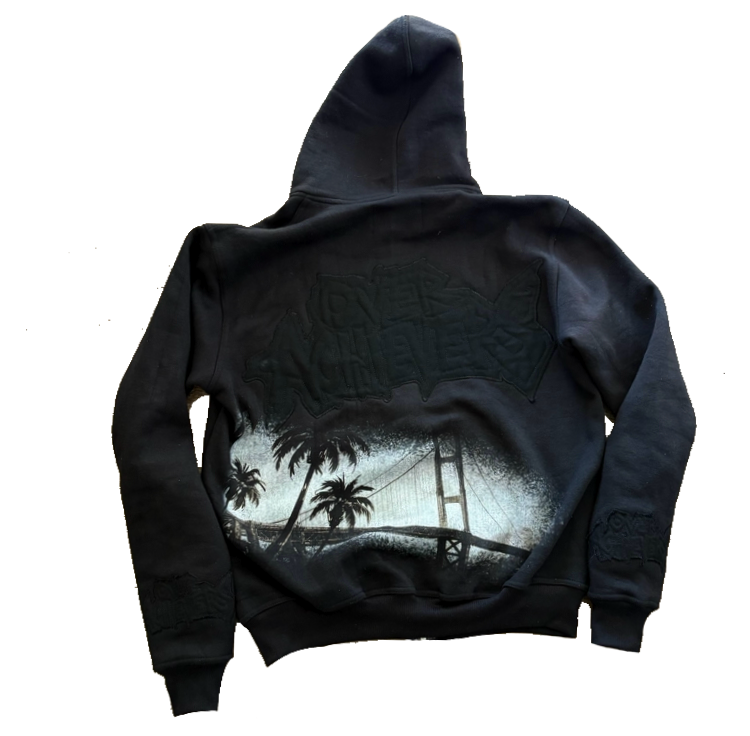Over Achievers All Black Cut and Sewn Embroidered Bay Area Interstate Hoodie