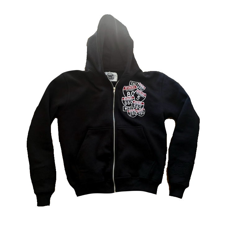 Over Achievers All Black Cut and Sewn Embroidered Bay Area Interstate Hoodie