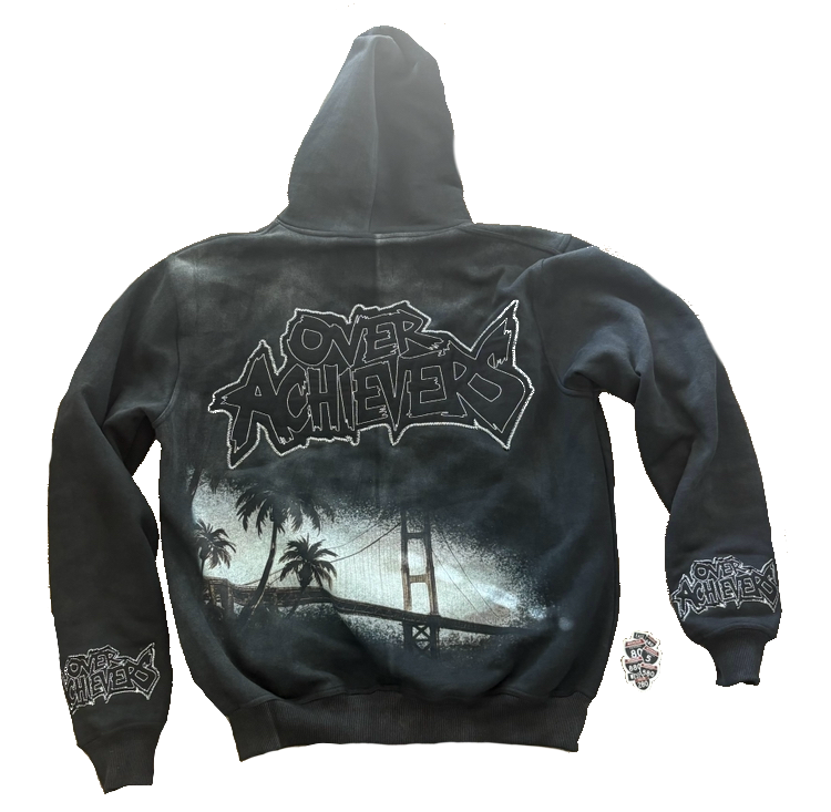 Over Achievers Bay Area Acid washed cut and sewn embroidery zip up