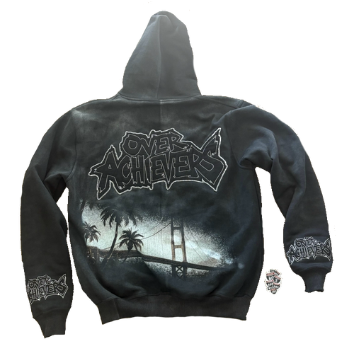 Over Achievers Bay Area Acid washed cut and sewn embroidery zip up