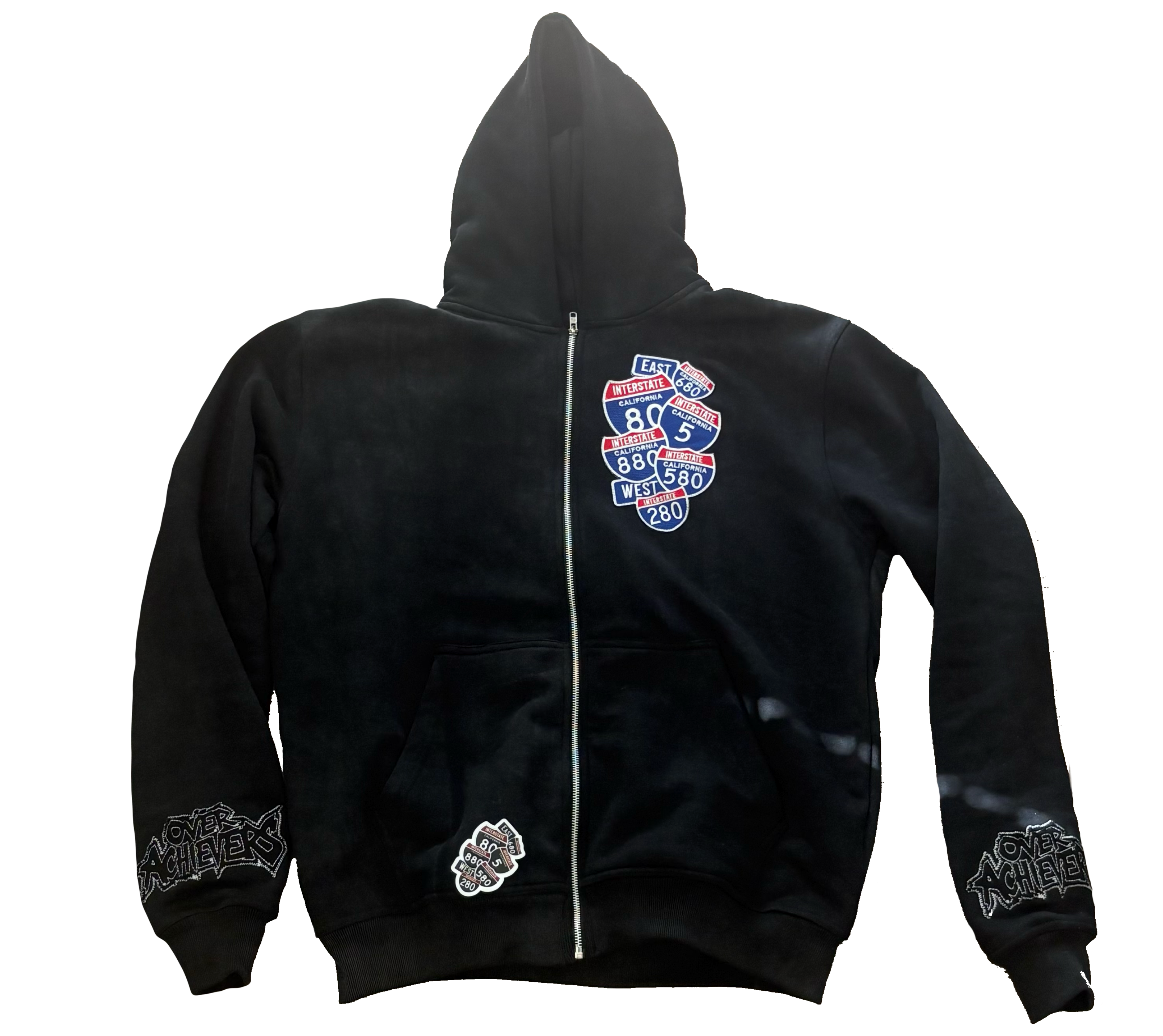 Over Achievers Bay Area Acid washed cut and sewn embroidery zip up