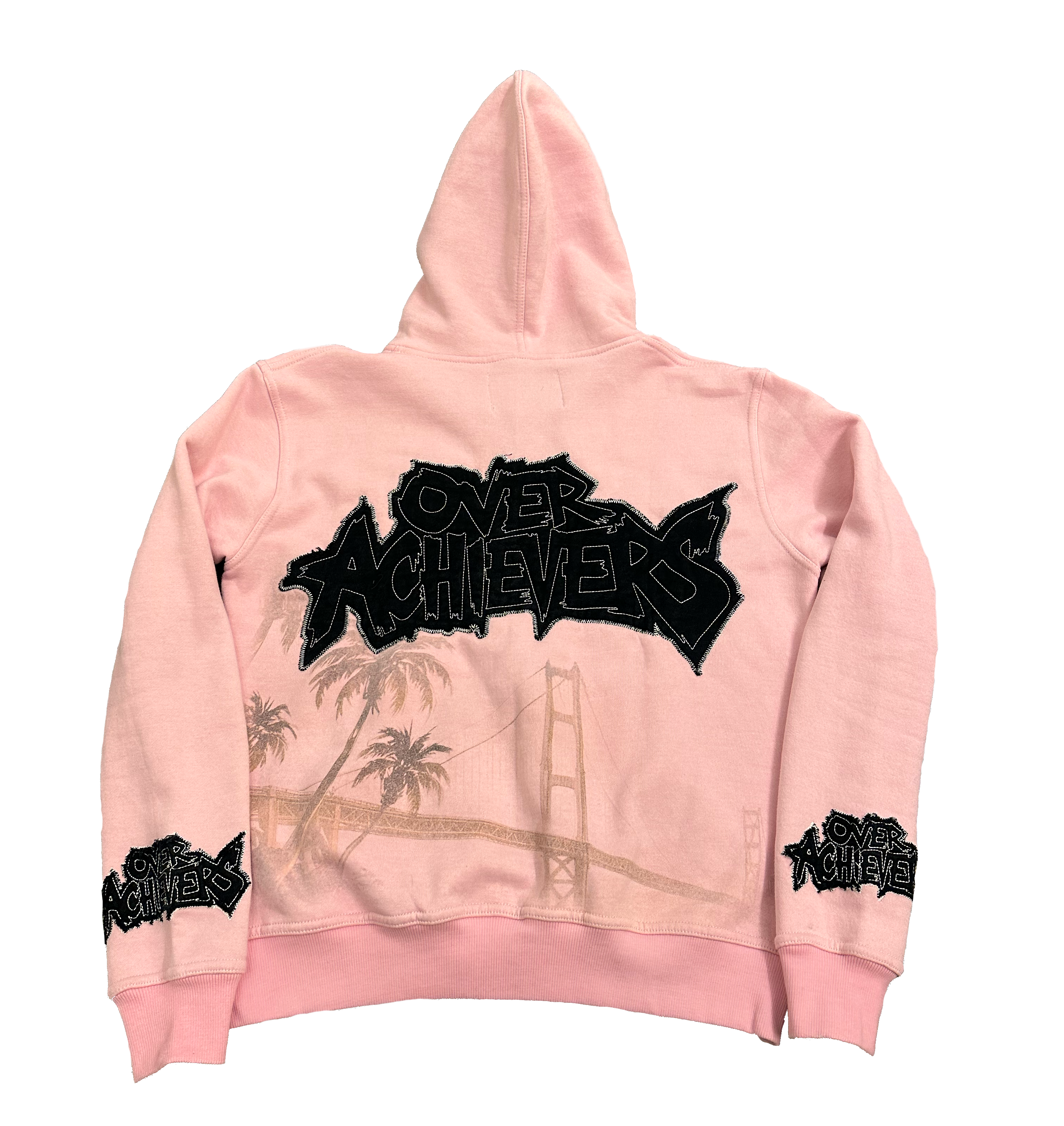 Pink Over Achievers Cut And Sewn Embroidered Bay Area Interstate Zip Up Hoodie